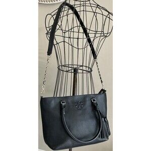 Tory Burch Thea Convertible Black Leather Crossbody Handbag Pebbled  EUC